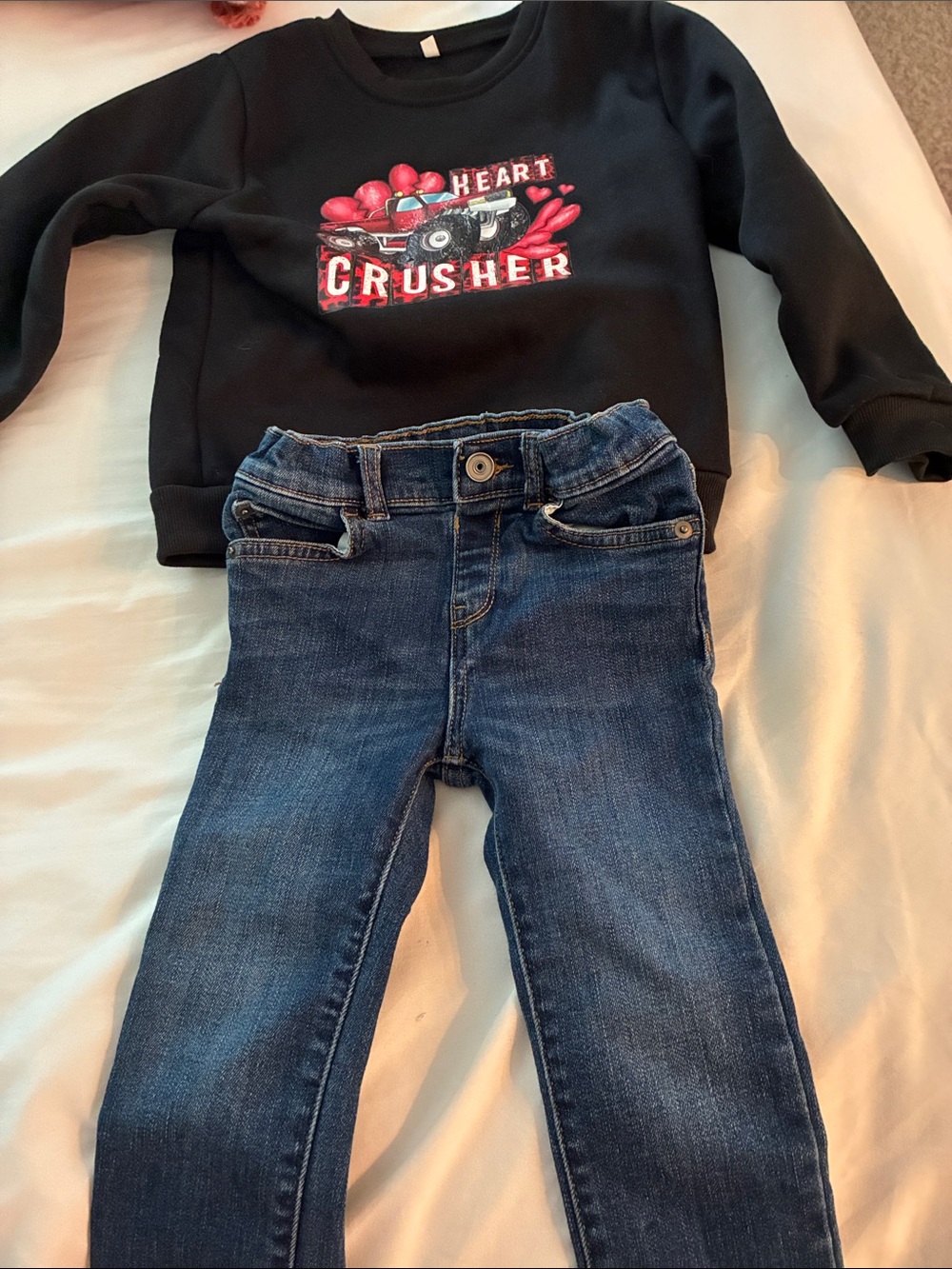 The Children's Place Black 'Heart Crusher' Sweatshirt & Dark Blue Jeans Set